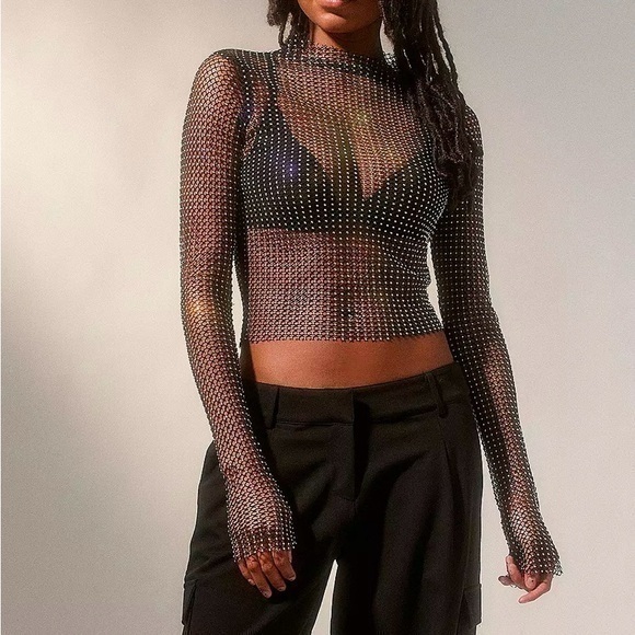 Urban Outfitters Sasha Sheer Diamante Top - Picture 1 of 4